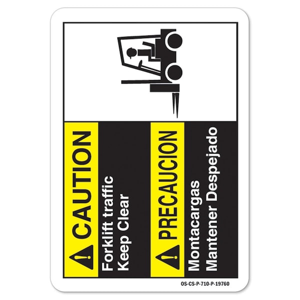 ANSI Caution, Aluminum, 14" x 10", Landscape, Forklift Traffic Keep Clear-Bilingual